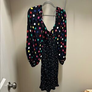 RIXO Black Long Sleeve Dress with Multicolor Polka Dots